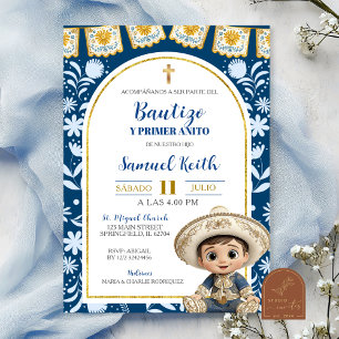 Navy Blue Arch Cielito Lindo Baptism First Birthda Invitation