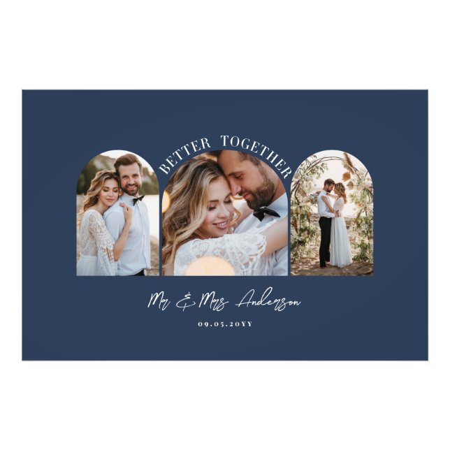 Navy blue arch multi photo wedding gift decor (Front)