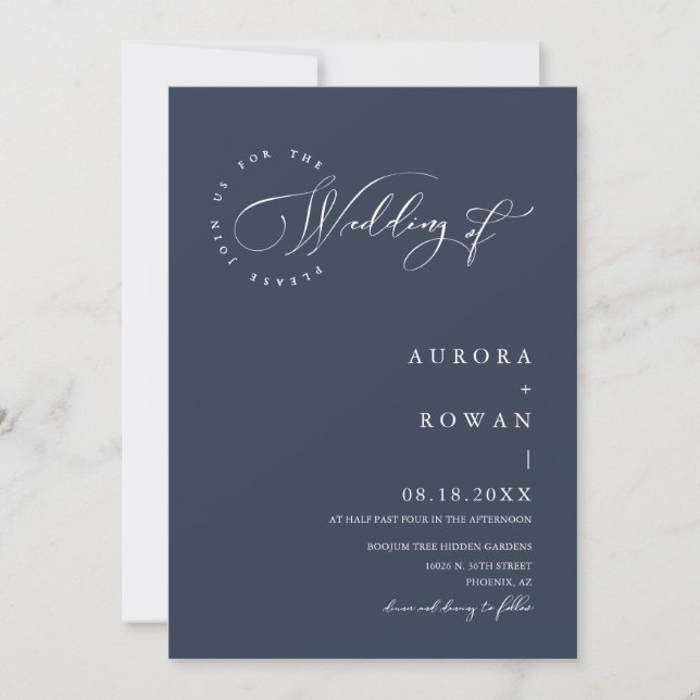 Navy Blue Arch QR Code Wedding Photo Invitation (Front)