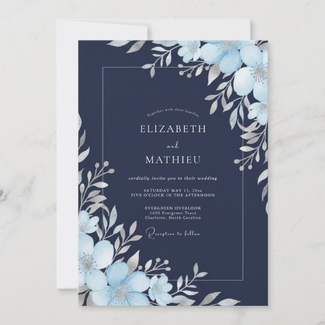 Navy Blue Arctic Wedding Invitation (Front)