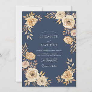 Navy Blue Aristocratic Evening Wedding Invitation