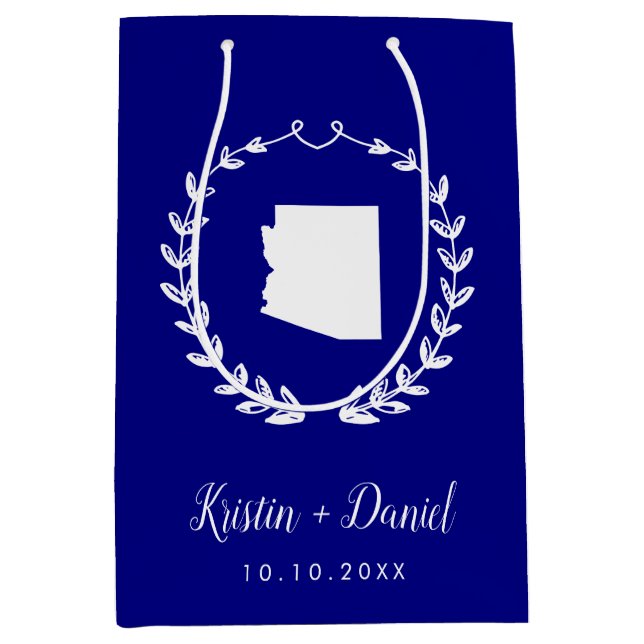 Navy Blue Arizona Map Wedding Welcome Swag Medium Gift Bag (Front)