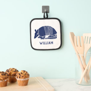Navy Blue Armadillo and Name Personalised Pot Holder