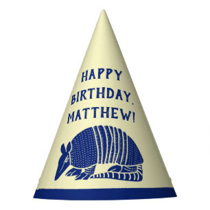 Navy Blue Armadillo Personalised Birthday Party Hat