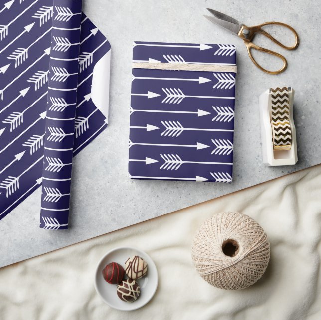 Navy Blue Arrows Pattern Wrapping Paper (Crafts)
