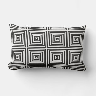 Navy Blue Art Concentric Squares on White BG Lumbar Cushion