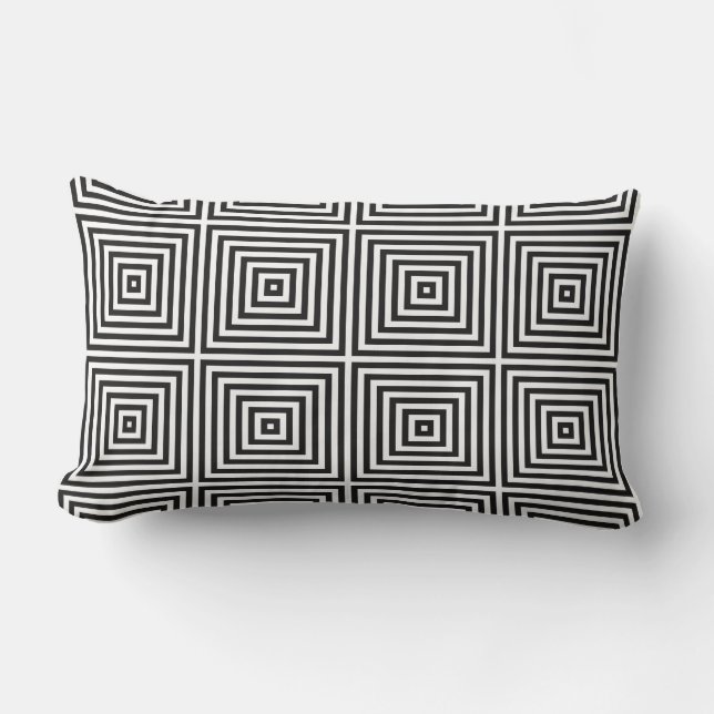 Navy Blue Art Concentric Squares on White BG Lumbar Cushion (Front)