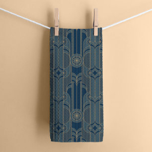 Navy Blue Art Deco Kitchen Tea Towel