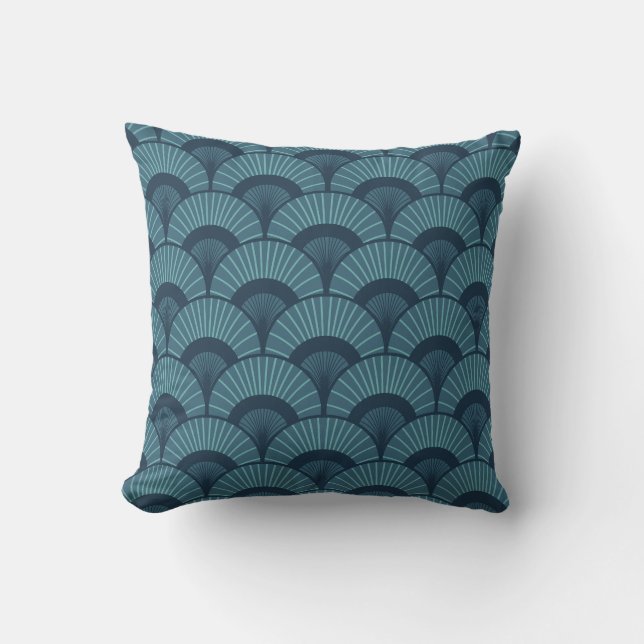 Navy blue Art Deco Ocean Wave patterns Cushion (Front)