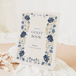 Navy Blue Art Nouveau Wedding Guest Book Sign