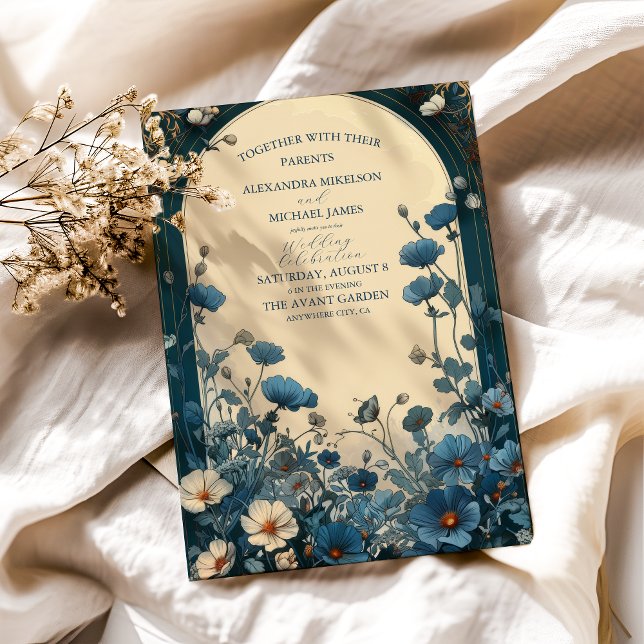 Navy Blue Art Nouveau Wedding Invitation (Creator Uploaded)