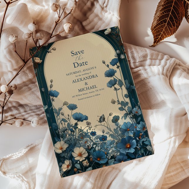 Navy Blue Art Nouveau Wedding Save The Date (Creator Uploaded)