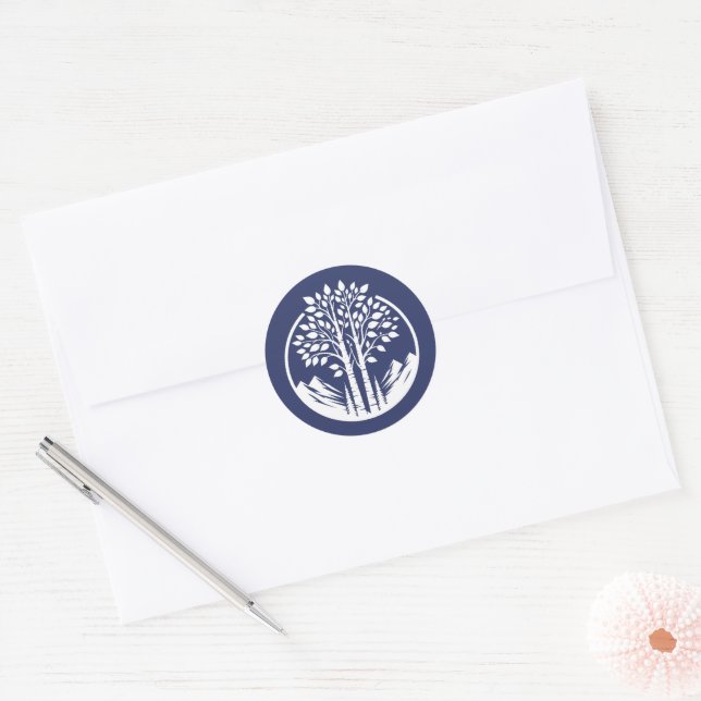 Navy Blue Aspen Tree Wedding Classic Round Sticker (Envelope)