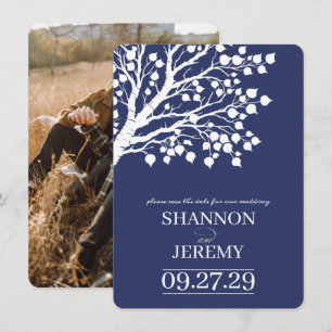 Navy Blue Aspen Tree Wedding Save The Date