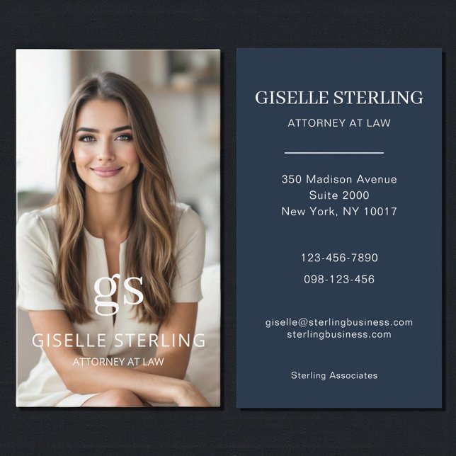 Navy Blue Attorney at Law Photo Professional  Business Card (Creator Uploaded)