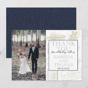 Navy Blue Australia Wedding Photo Thank You Card