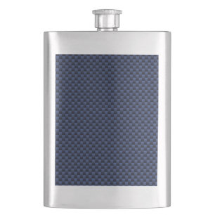 Navy Blue Automotive Carbon Fibre Weave Print Hip Flask