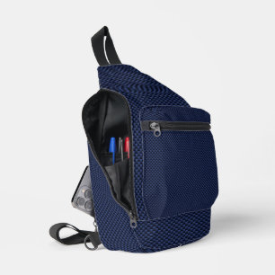 Navy Blue Automotive Carbon Fibre Weave Print Sling Bag