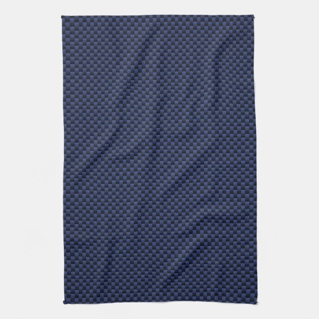 Navy Blue Automotive Carbon Fibre Weave Print Tea Towel (Vertical)