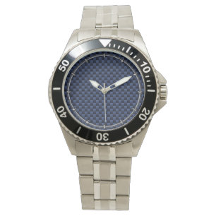 Navy Blue Automotive Carbon Fibre Weave Print Watch