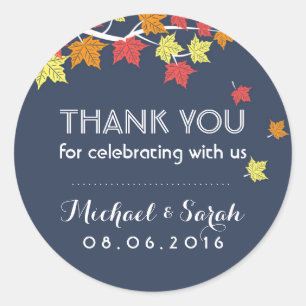 Navy Blue Autumn Maple Leaves Thank You Sticker