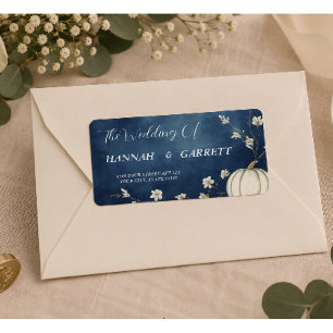Navy Blue Autumn Pumpkin Wedding Address Label