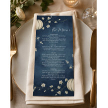 Navy Blue Autumn Pumpkin Wedding Menu