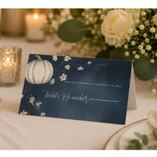 Navy Blue Autumn Pumpkin Wedding Place Cards