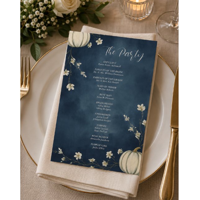 Navy Blue Autumn Pumpkin Wedding Program (Creator Uploaded)