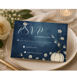 Navy Blue Autumn Pumpkin Wedding RSVP Card