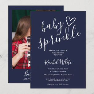 Navy Blue Baby Boy Baby Sprinkle Shower Photo Invitation