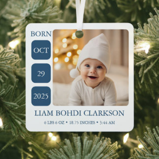 Navy Blue Baby Boy Birth Stats Ornament Keepsake