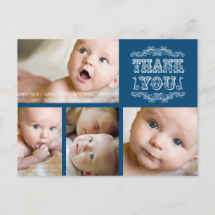 Navy Blue Baby Boy Thank You Photo Post Card