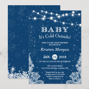Navy Blue Baby Its Cold Outside Winter Baby Shower Invitation