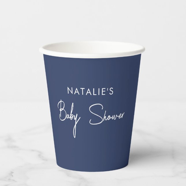 Navy Blue Baby Shower Party Simple Paper Cups (Front)