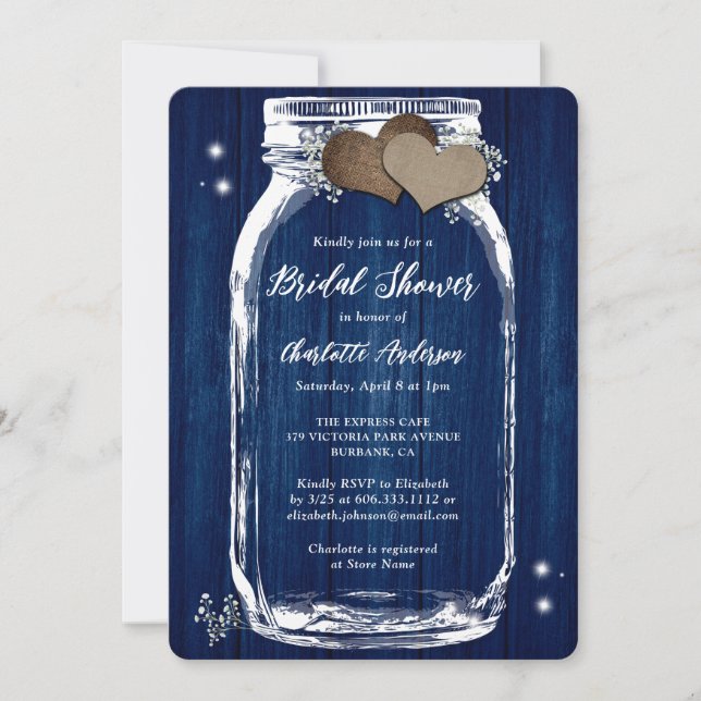 Navy Blue Baby's Breath Floral Bridal Shower Invitation (Front)