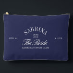 Navy Blue Bachelorette Bach Club Cosmetic Bag<br><div class="desc">Elegant navy blue bachelorette cosmetic bag featuring refined serif typography and a classic Bach Club design. Perfect for bachelorette weekends, bridal party gifts, and stylish travel essentials. Fully customizable — personalize the name, dates, and event details to match your celebration. A chic and practical keepsake for the bride and bridesmaids...</div>