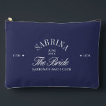 Navy Blue Bachelorette Bach Club Cosmetic Bag<br><div class="desc">Elegant navy blue bachelorette cosmetic bag featuring refined serif typography and a classic Bach Club design. Perfect for bachelorette weekends, bridal party gifts, and stylish travel essentials. Fully customizable — personalize the name, dates, and event details to match your celebration. A chic and practical keepsake for the bride and bridesmaids...</div>