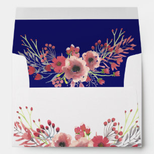Navy Blue Background Coral Peony Floral Envelope