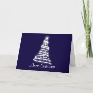 Navy Blue background White Christmas Tree Holiday Card