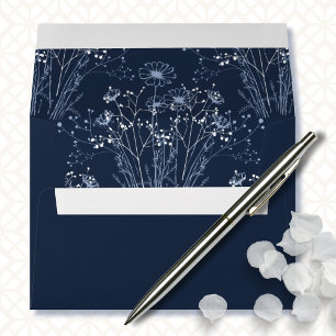 Navy Blue Background White Wildflower Wedding  Envelope