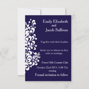 Navy Blue Background with Swirl Modern Elegant Save The Date