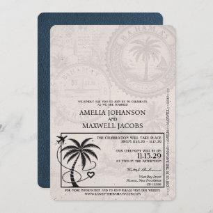 Navy Blue   Bahamas Passport Wedding Invitation
