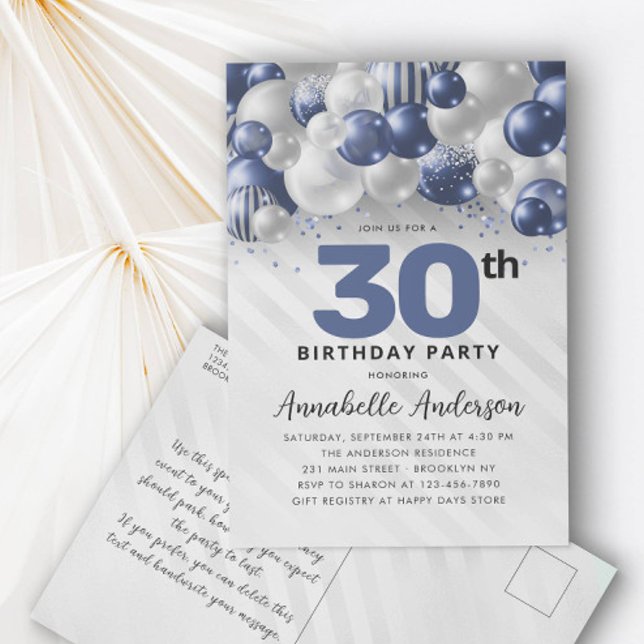 Navy Blue Balloon Glitter Any Age Birthday  Postcard (Creator Uploaded)