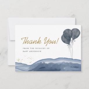 Navy Blue Balloon Watercolor Boho Baby Shower Thank You Card