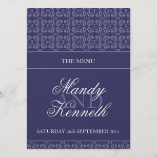Navy blue banded metallic wedding dinner menu