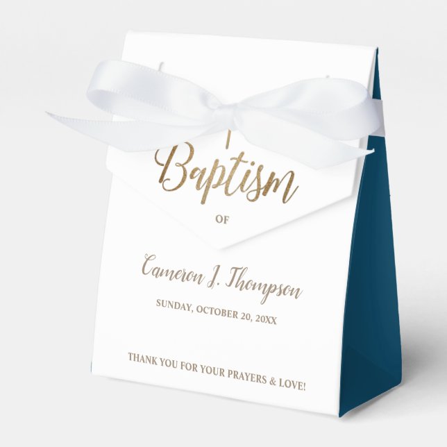 Navy Blue Baptism Cross Thank You Favour Box (Front Side)