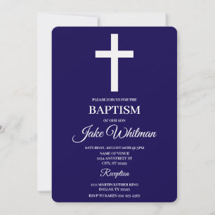 Navy blue Baptism Invitation