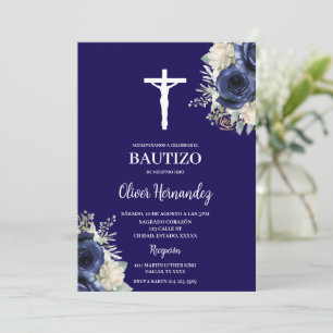 Navy blue Baptism Spanish Invitation