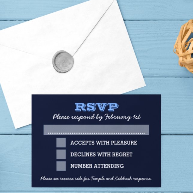 Navy Blue Bar Mitzvah Big RSVP with Options Card (Creator Uploaded)